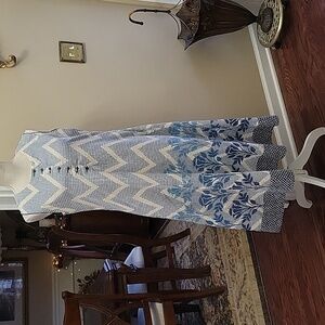 Ulsa blue white floral check dots chevron sleeveless maxi dress Medium Excellent